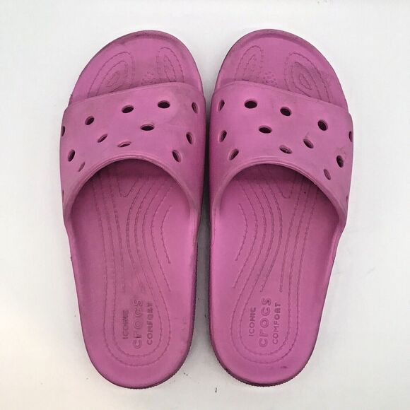 CROCS Iconic Comfort Women's 10 Jibbitz Ready Strap Sandals Hot Pink Slides - Picture 6 of 10